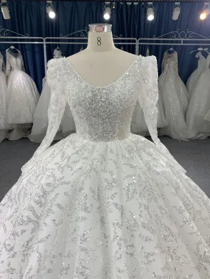 B211# Luxury Beaded Wedding Dresses Long Sleeve Ball Gown