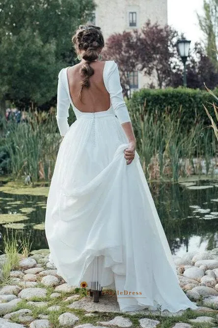 Backless Long Sleeve Wedding Dress