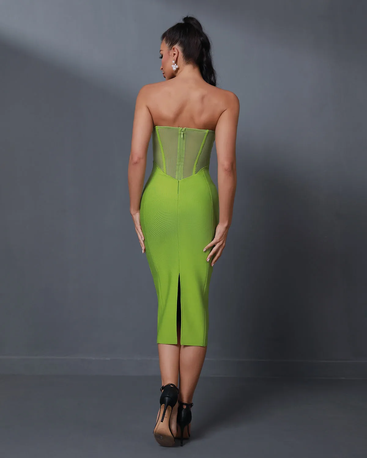 Backless Mesh Bandage Midi Dress