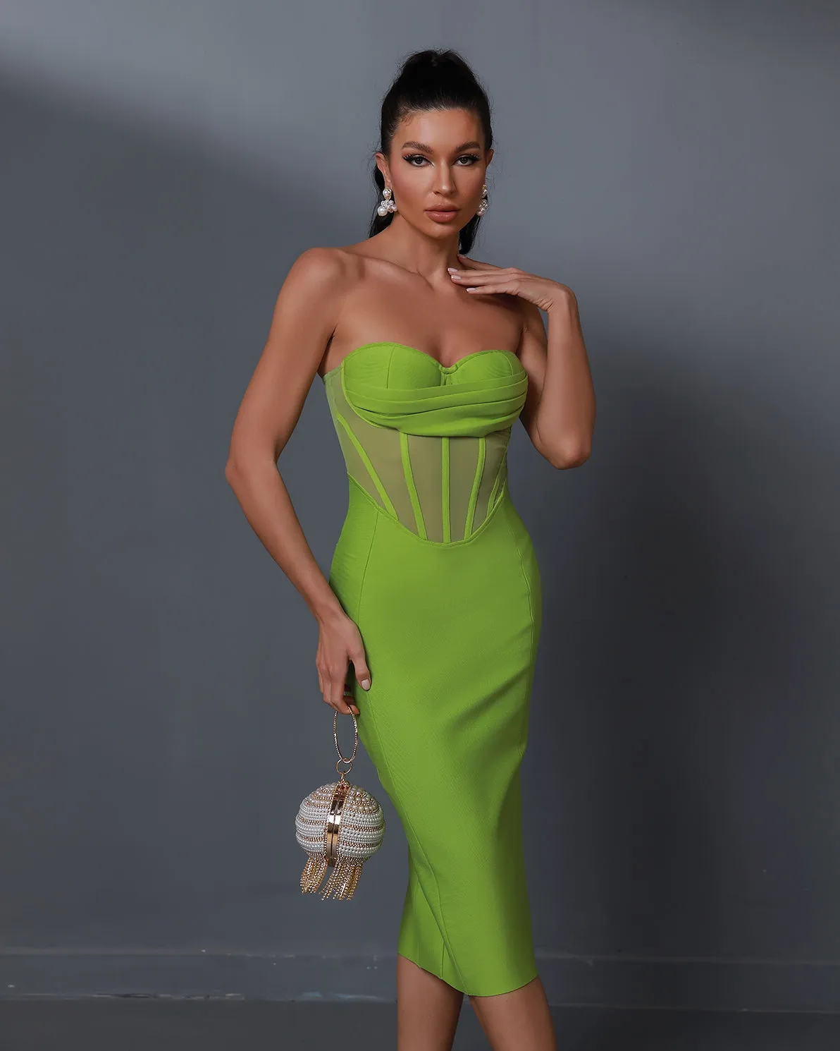 Backless Mesh Bandage Midi Dress
