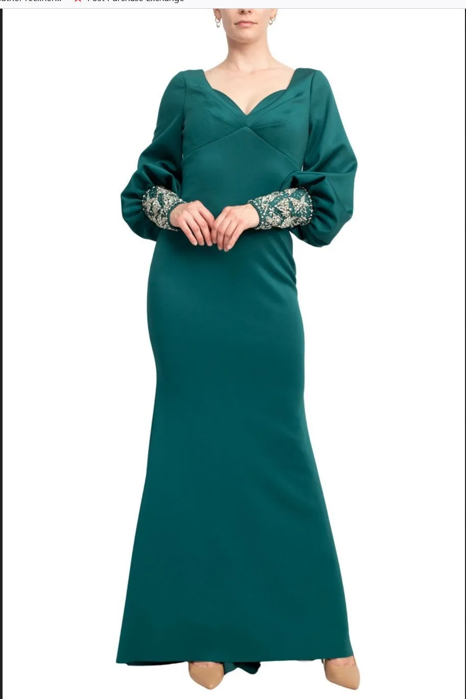 Badgley Mischka EG4094 Curvy Scuba with Beaded Cuffs Gown