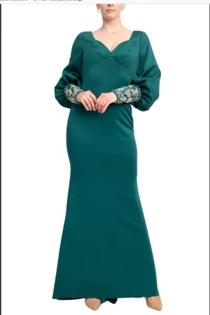 Badgley Mischka EG4094 Curvy Scuba with Beaded Cuffs Gown