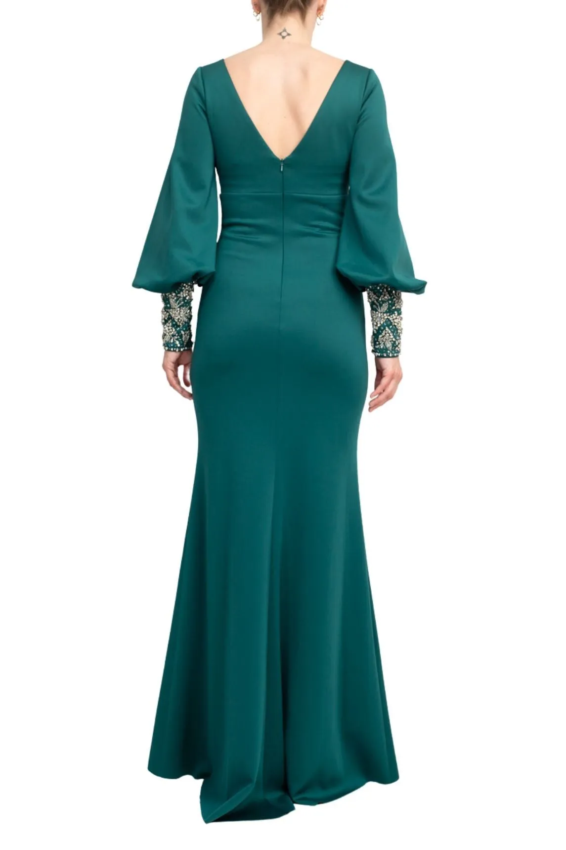 Badgley Mischka EG4094 Curvy Scuba with Beaded Cuffs Gown