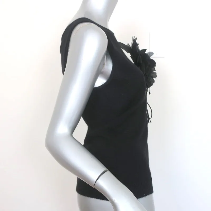 Badgley Mischka Flower Brooch Tank Top Black Cashmere-Silk Size 10