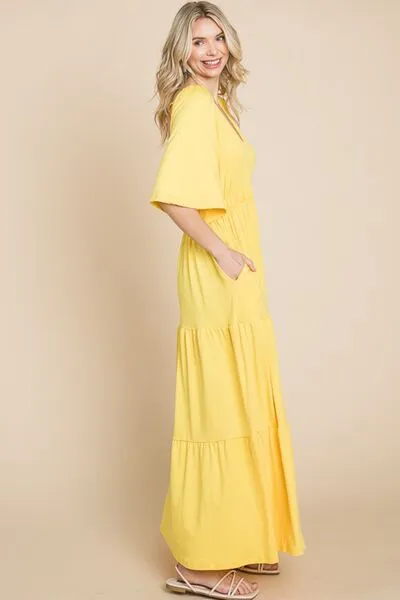 Bailee Backless Plunge Half Sleeve Tiered Dress