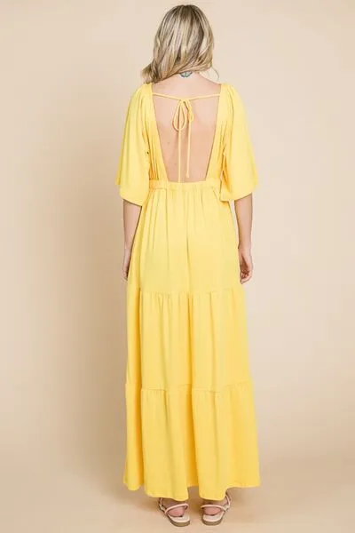 Bailee Backless Plunge Half Sleeve Tiered Dress
