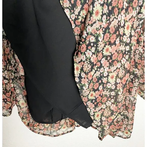 Bardot Women's Mini Floral Dress V Neck Backless Puff Sleeves Faux Wrap Tie Back