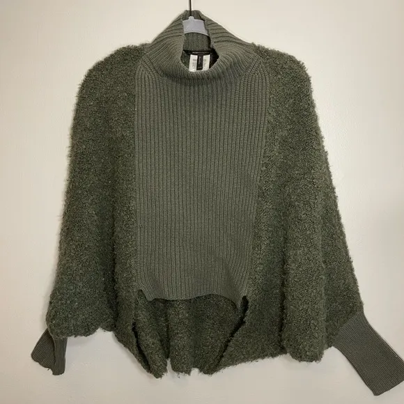 BCBGMAXAZRIA Military Green High Low Turtleneck Sweater