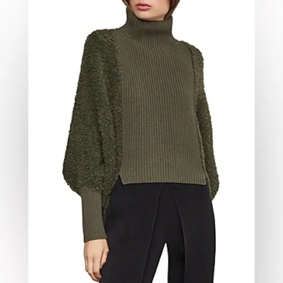 BCBGMAXAZRIA Military Green High Low Turtleneck Sweater