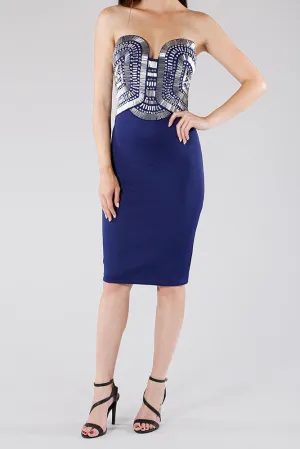 Beaded Navy Sweet Heart Bodycon Dress