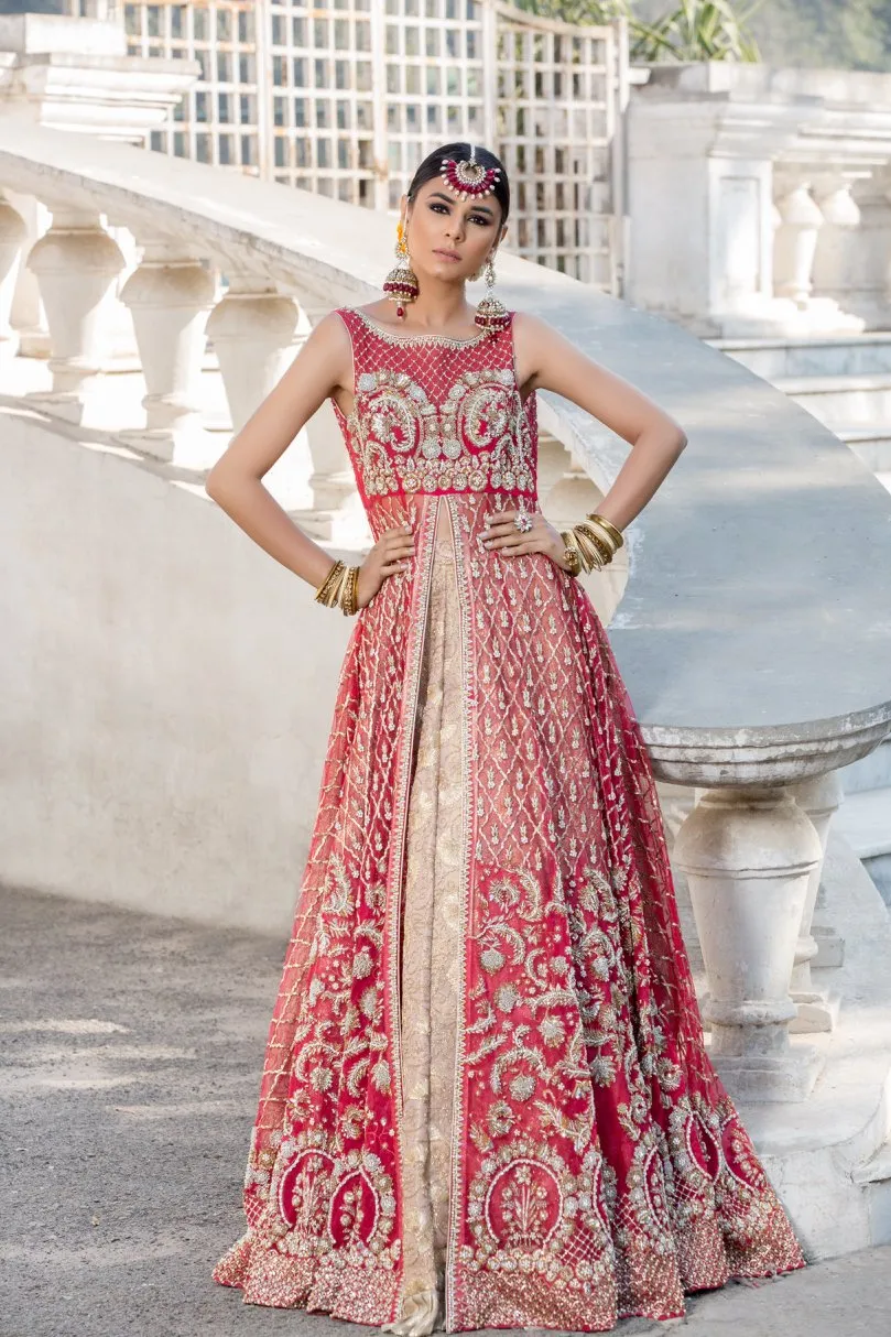 Beautiful designer pink dress with red gown and lehnga # B3342