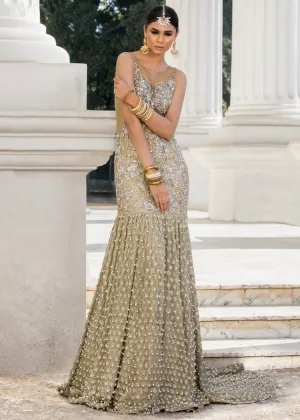 Beautiful embroidered Asian bridal out in alluring gold color # B3346