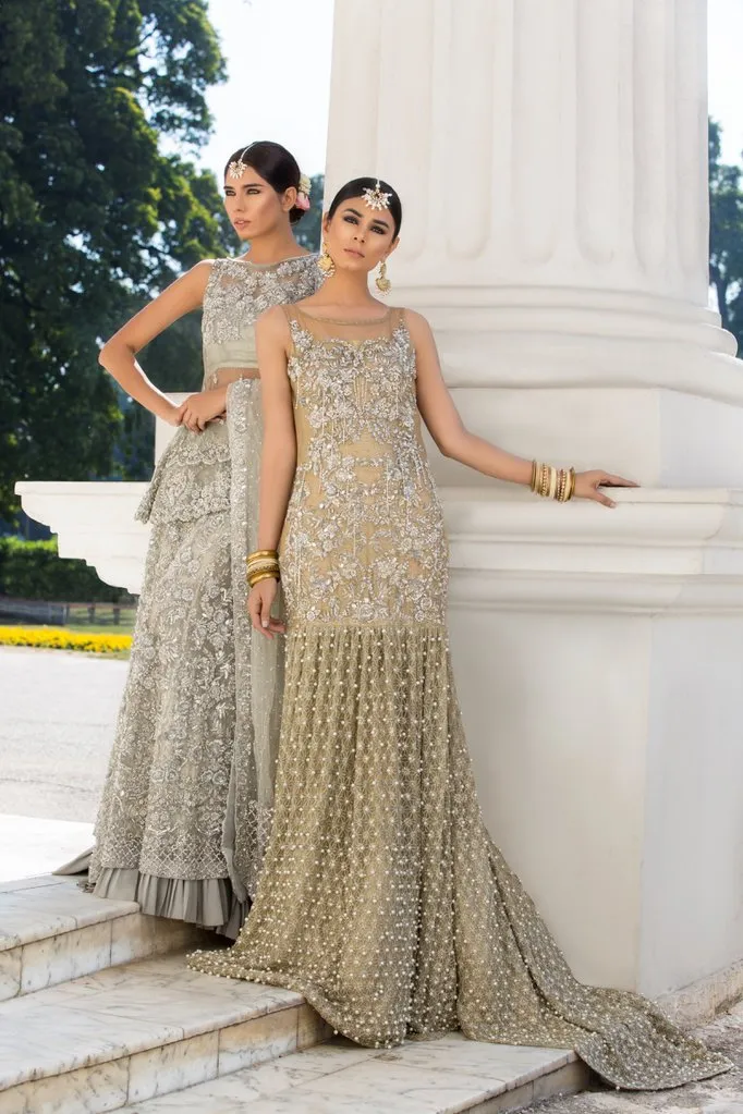 Beautiful embroidered Asian bridal out in alluring gold color # B3346