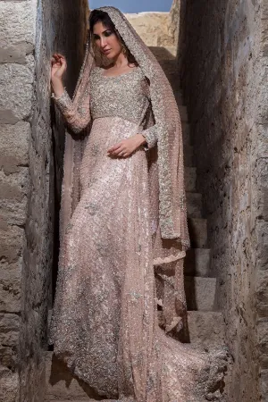 Beautifull designer bridal gown embroidered in Peach color # B3326