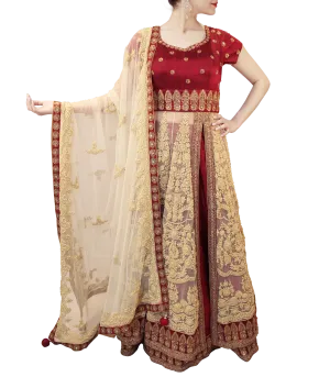 BEIGE AND MAROON BRIDAL LACHA STYLE
