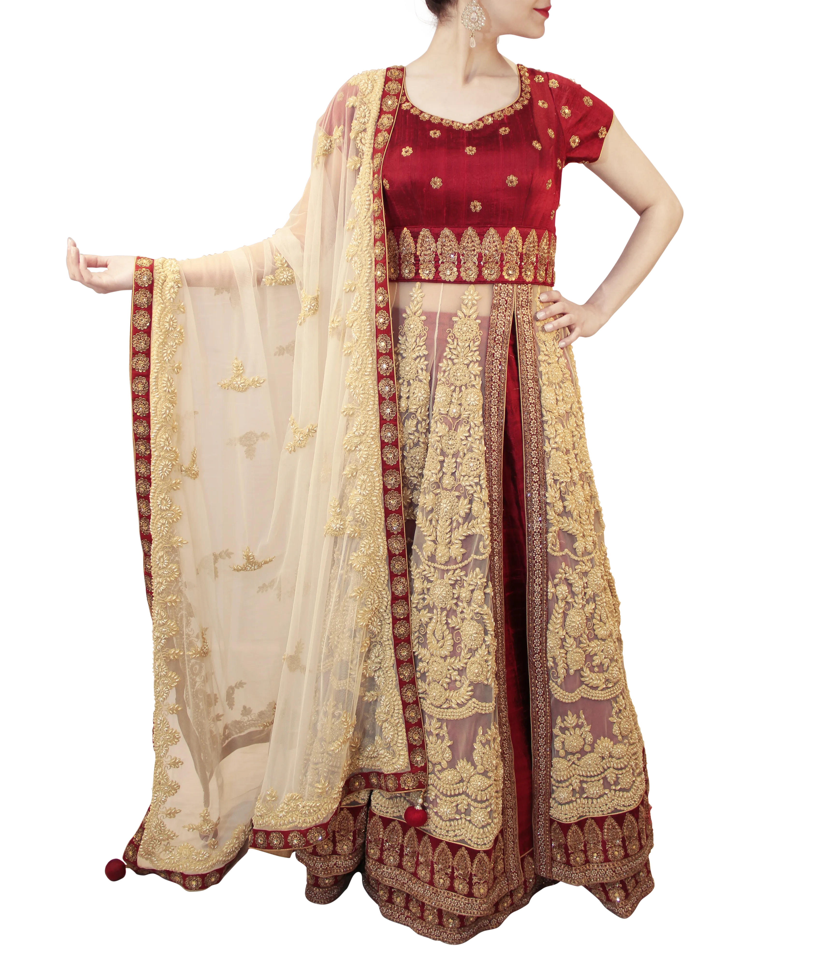 BEIGE AND MAROON BRIDAL LACHA STYLE