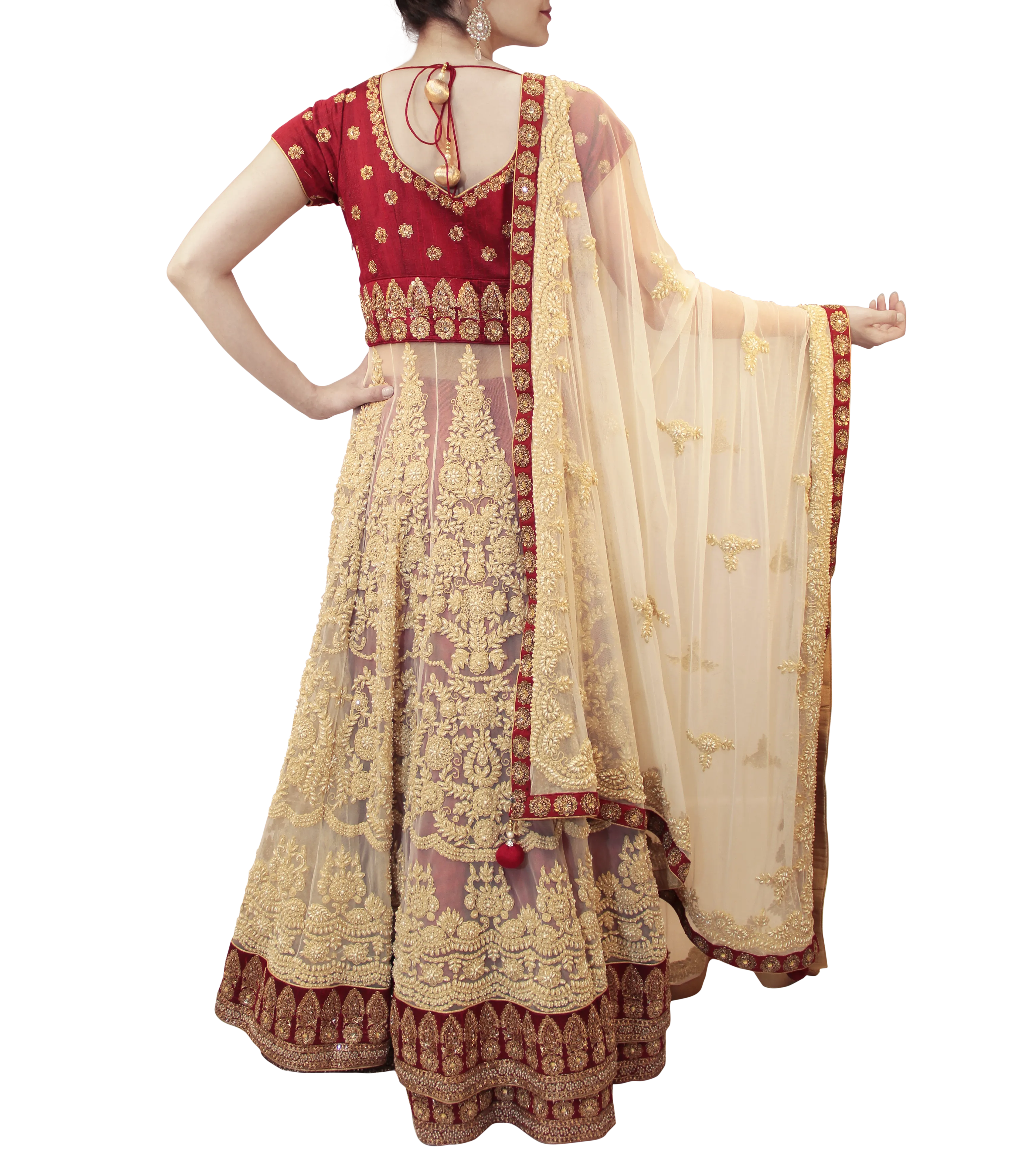 BEIGE AND MAROON BRIDAL LACHA STYLE