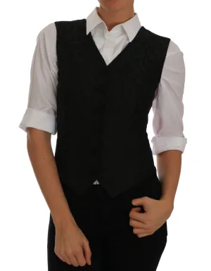 Black Brocade Vest Waistcoat Tank Top