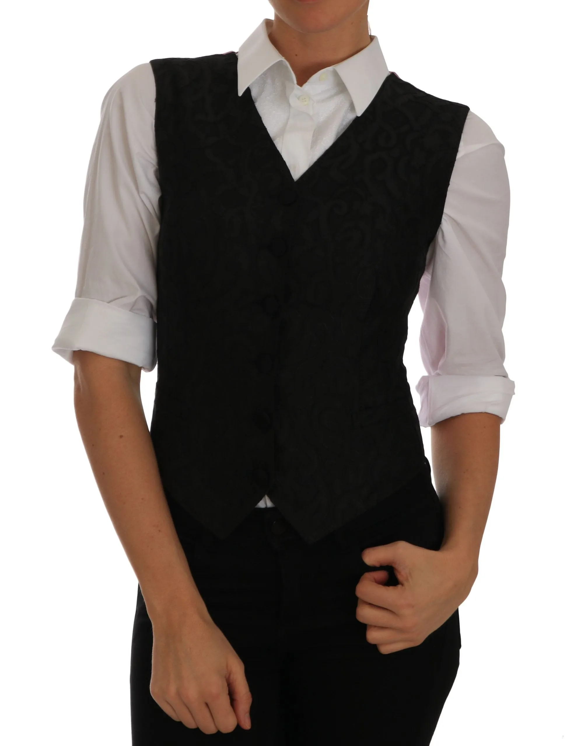 Black Brocade Vest Waistcoat Tank Top
