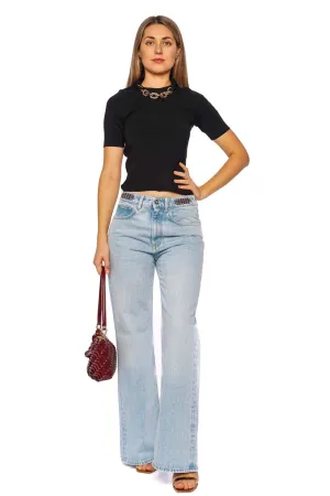 Black Chain Short Sleeve Knit Top