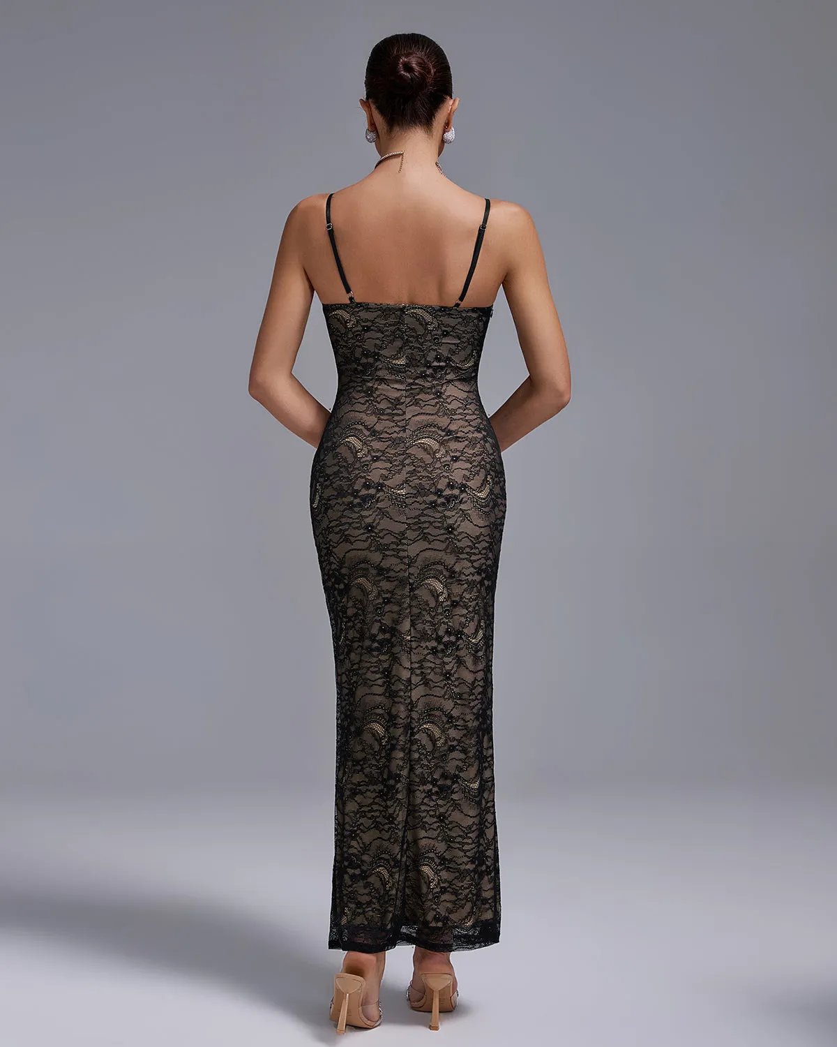 Black Lace Fully Lined Maxi Dress