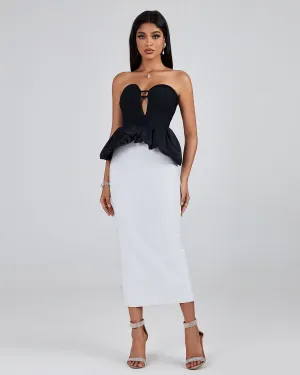 Black-white Strapless Bandage Dress