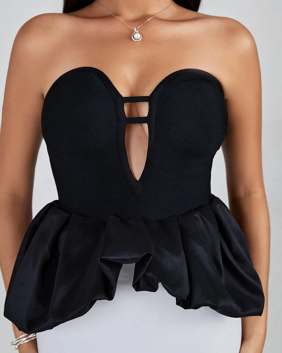 Black-white Strapless Bandage Dress