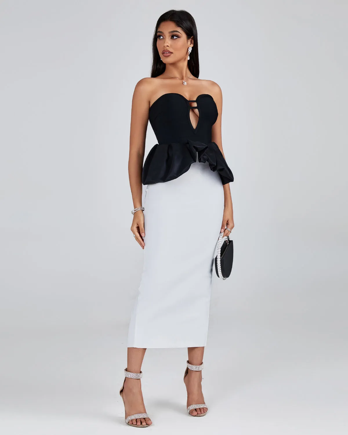 Black-white Strapless Bandage Dress