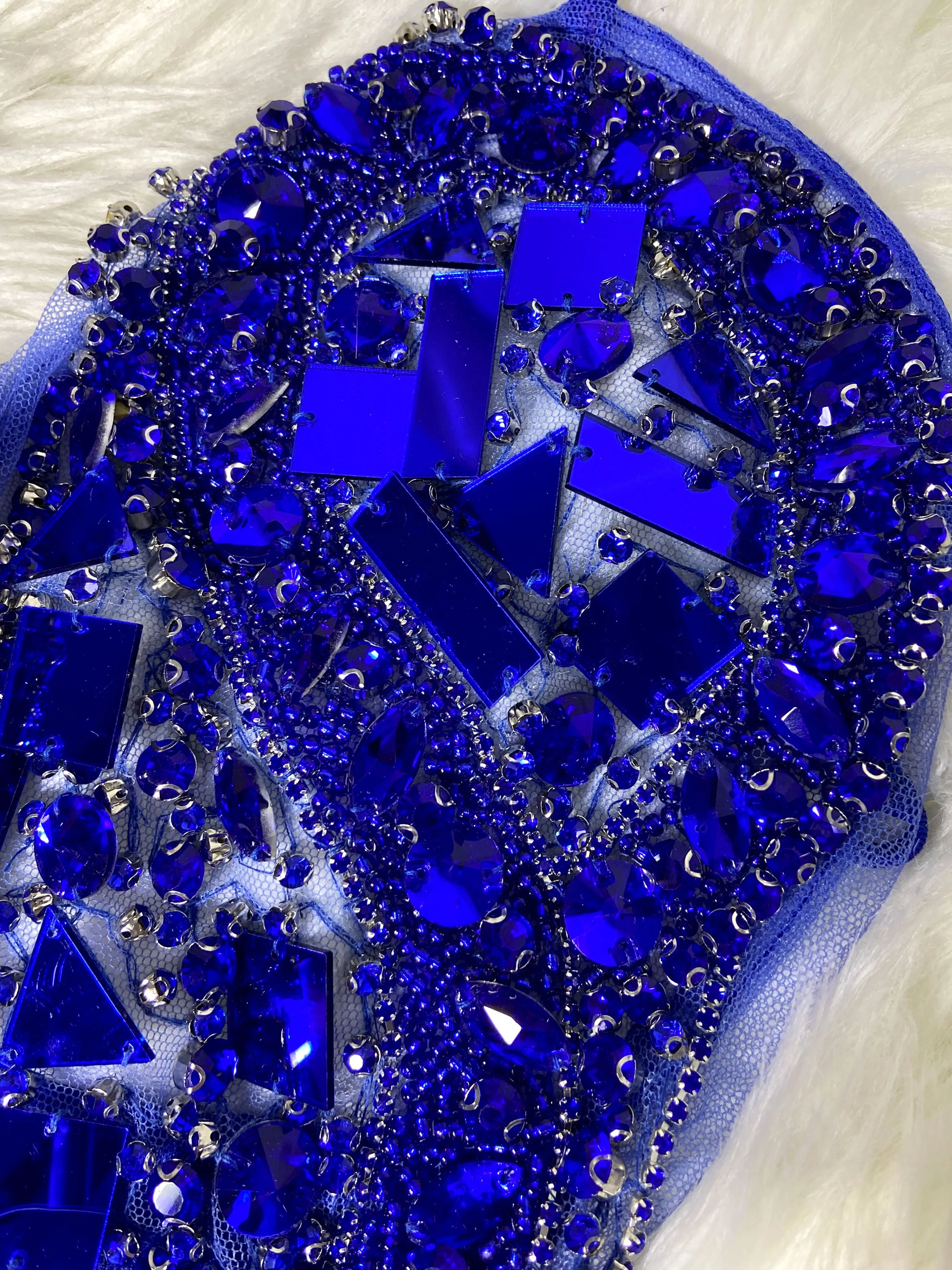 Blue Big Rhinestone Charm Mini Dress