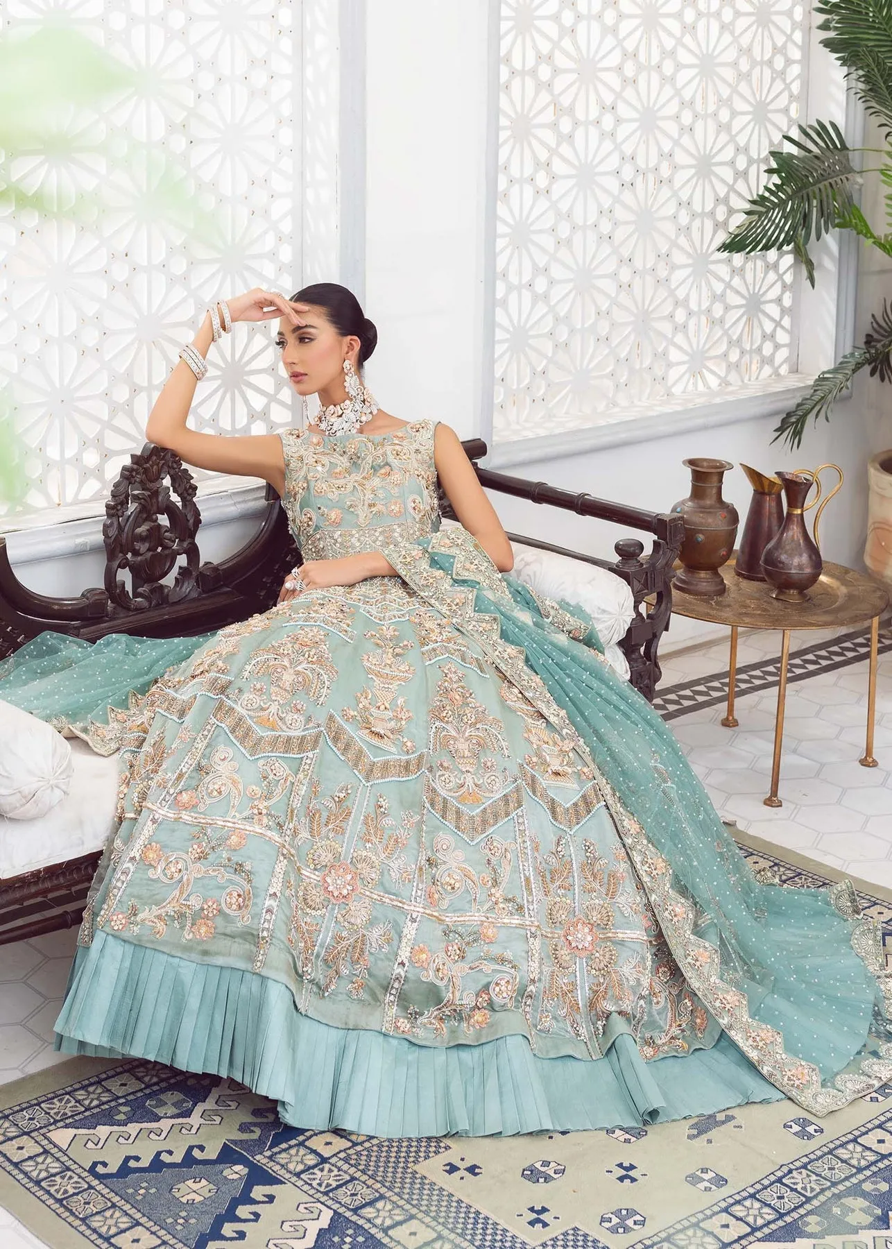 Blue Bridal Dress Pakistani in Embellished Gown Style