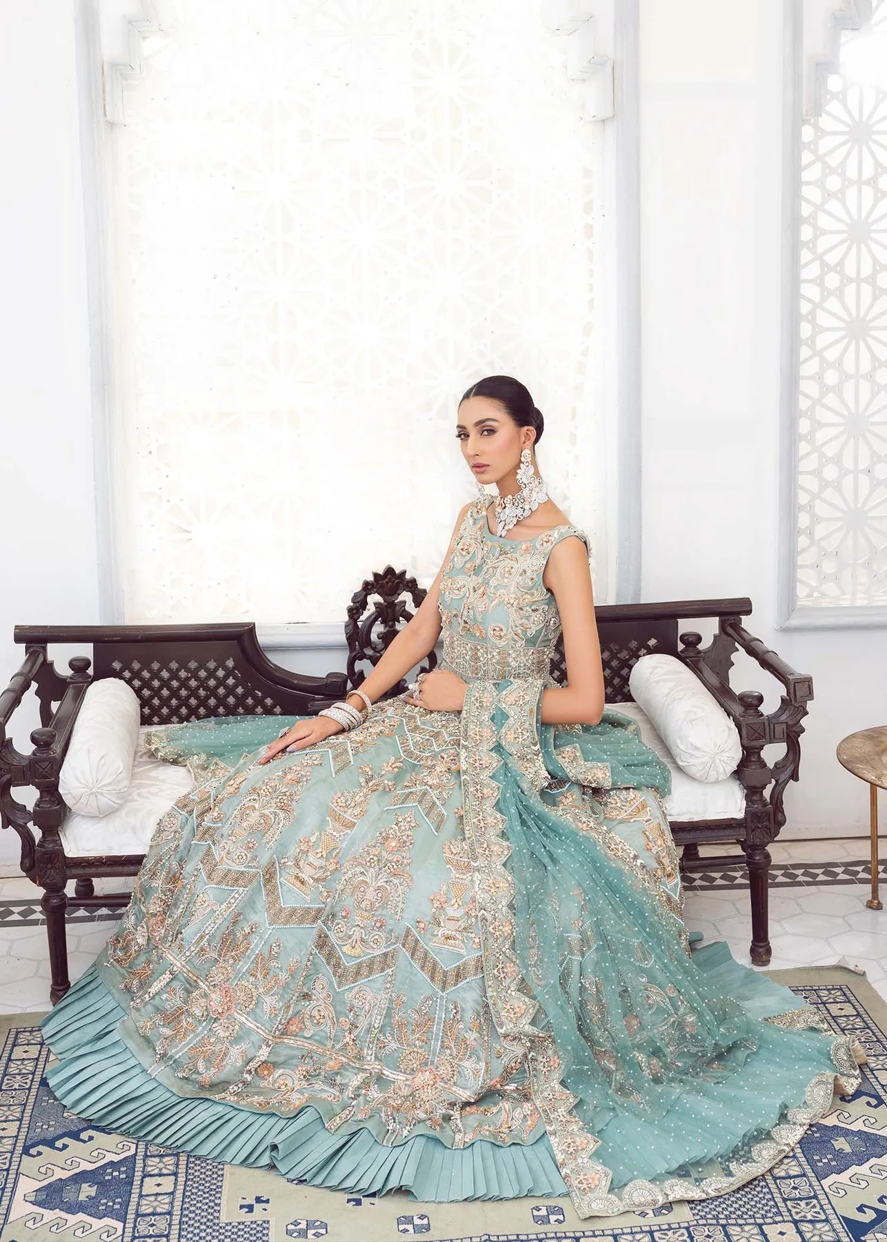 Blue Bridal Dress Pakistani in Embellished Gown Style