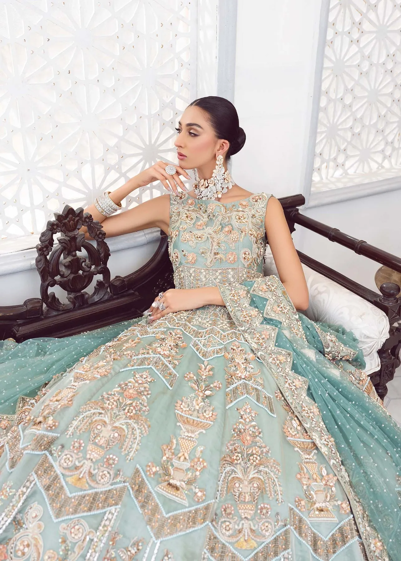 Blue Bridal Dress Pakistani in Embellished Gown Style