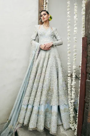 Blue Pakistani Bridal Dress in Lehenga and Gown Style