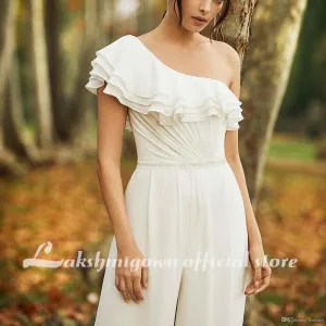 Bohemian Wedding Jumpsuit One Shoulder Chiffon