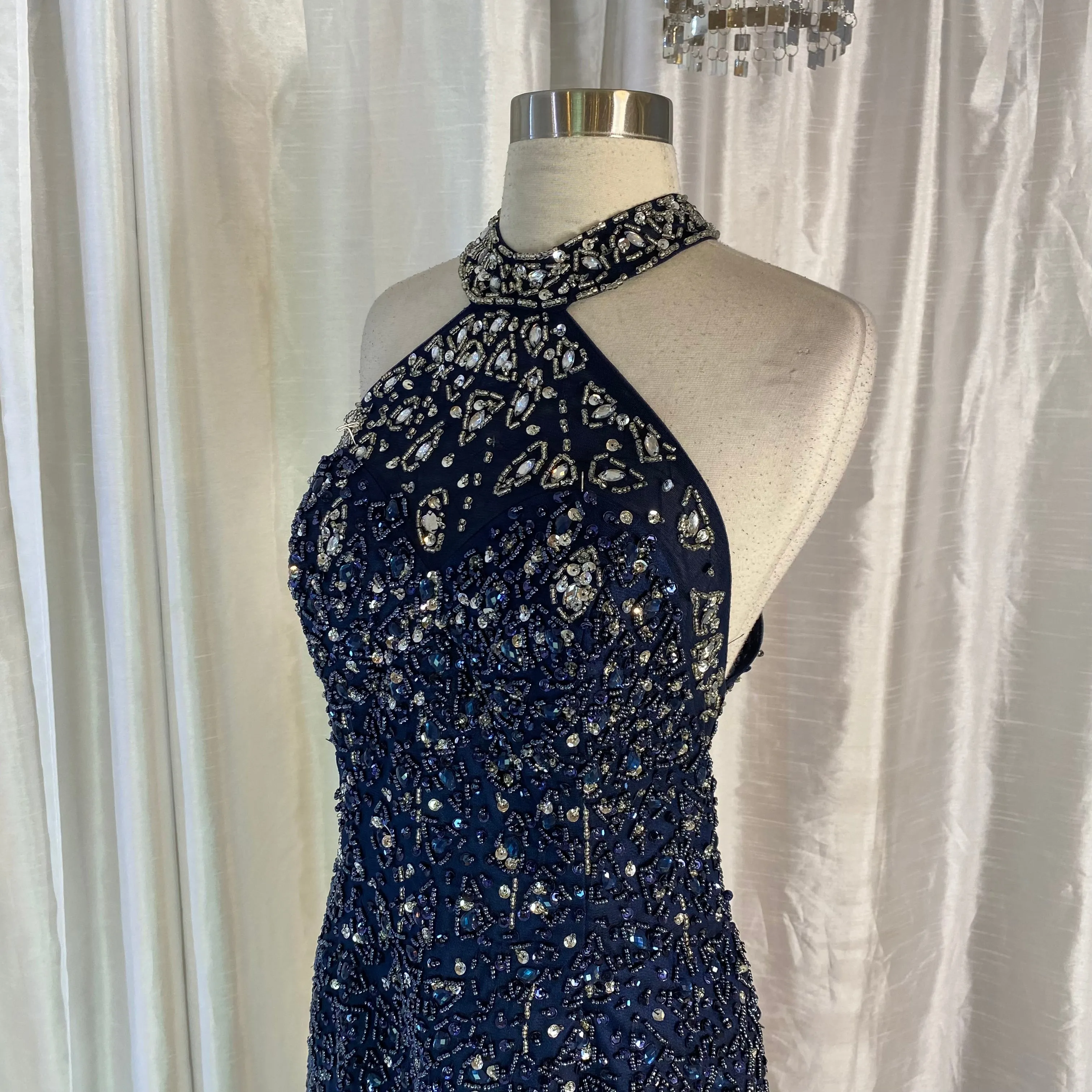 BOUTIQUE Long Beaded Gown Navy Size 10