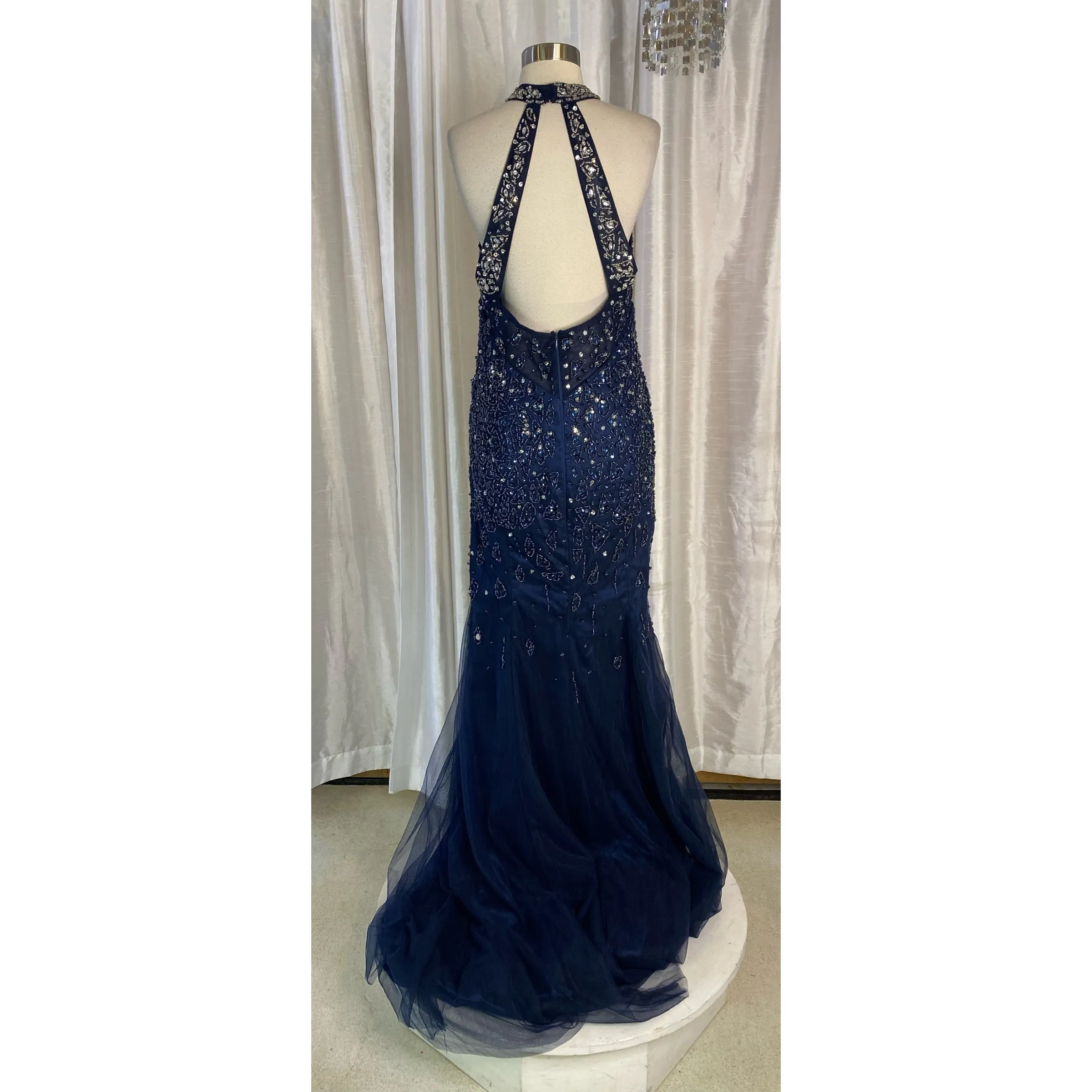 BOUTIQUE Long Beaded Gown Navy Size 10