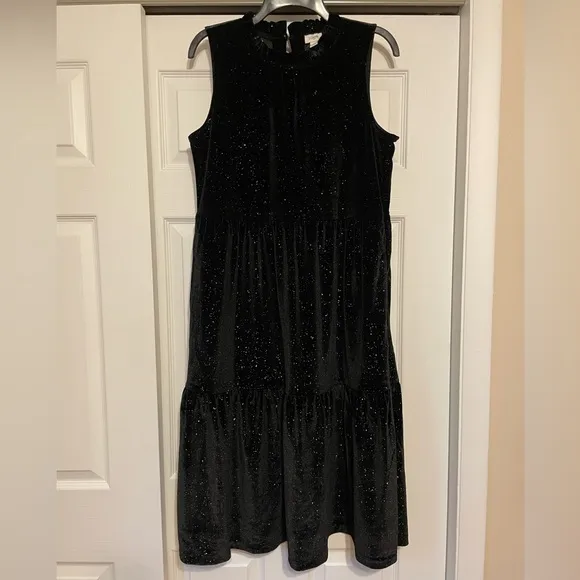 Brand New J. Crew Black Shimmering Velvet Midi Dress - Size 10