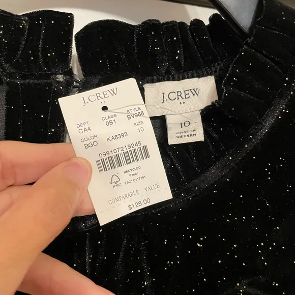 Brand New J. Crew Black Shimmering Velvet Midi Dress - Size 10