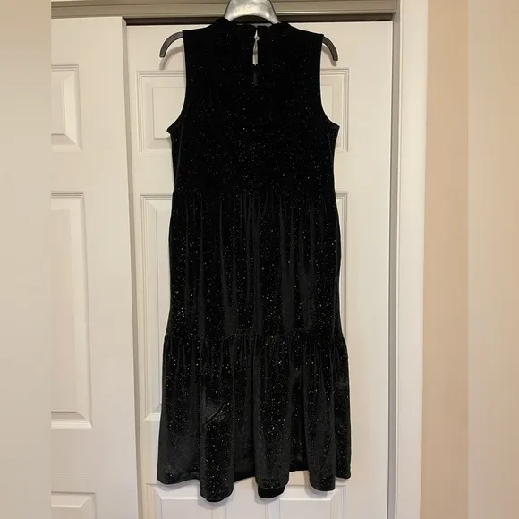 Brand New J. Crew Black Shimmering Velvet Midi Dress - Size 10