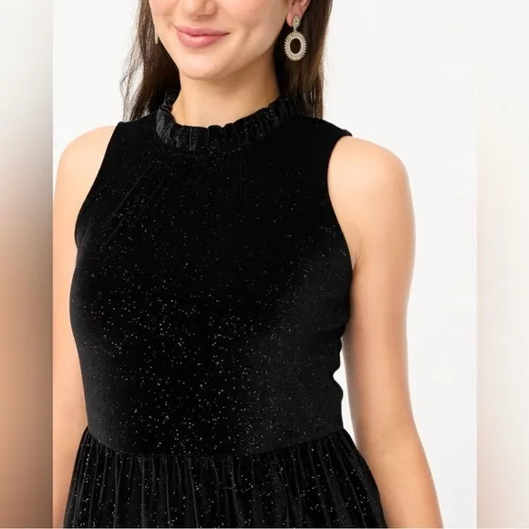 Brand New J. Crew Black Shimmering Velvet Midi Dress - Size 10