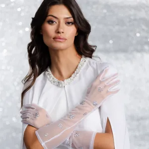 Bridal Long Sheer Gloves w. Flower Clusters