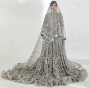 Bridal Silver Lehenga Blouse and Silver Dupatta for Lehenga