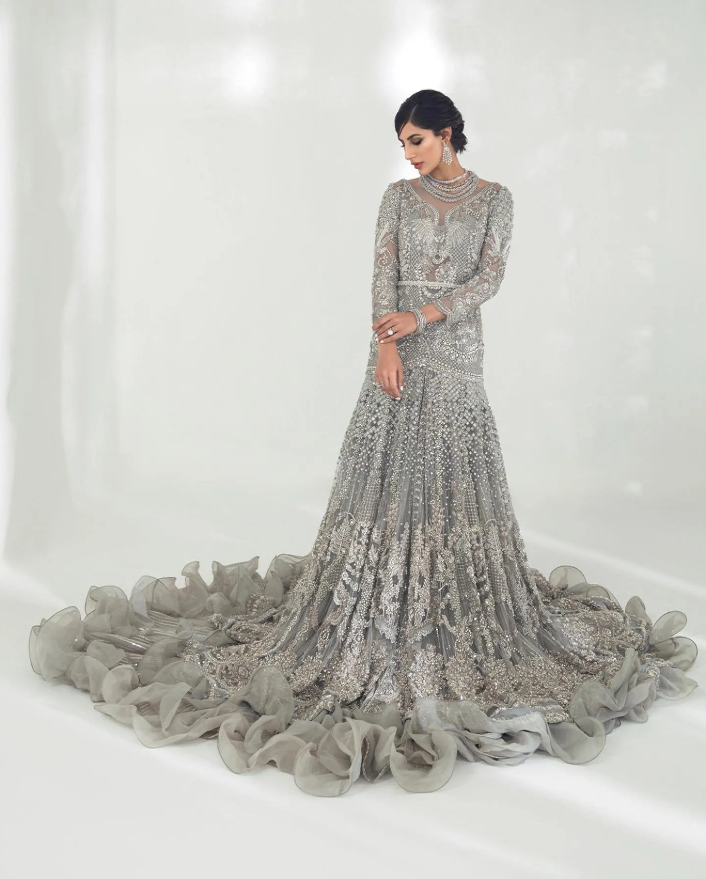 Bridal Silver Lehenga Blouse and Silver Dupatta for Lehenga