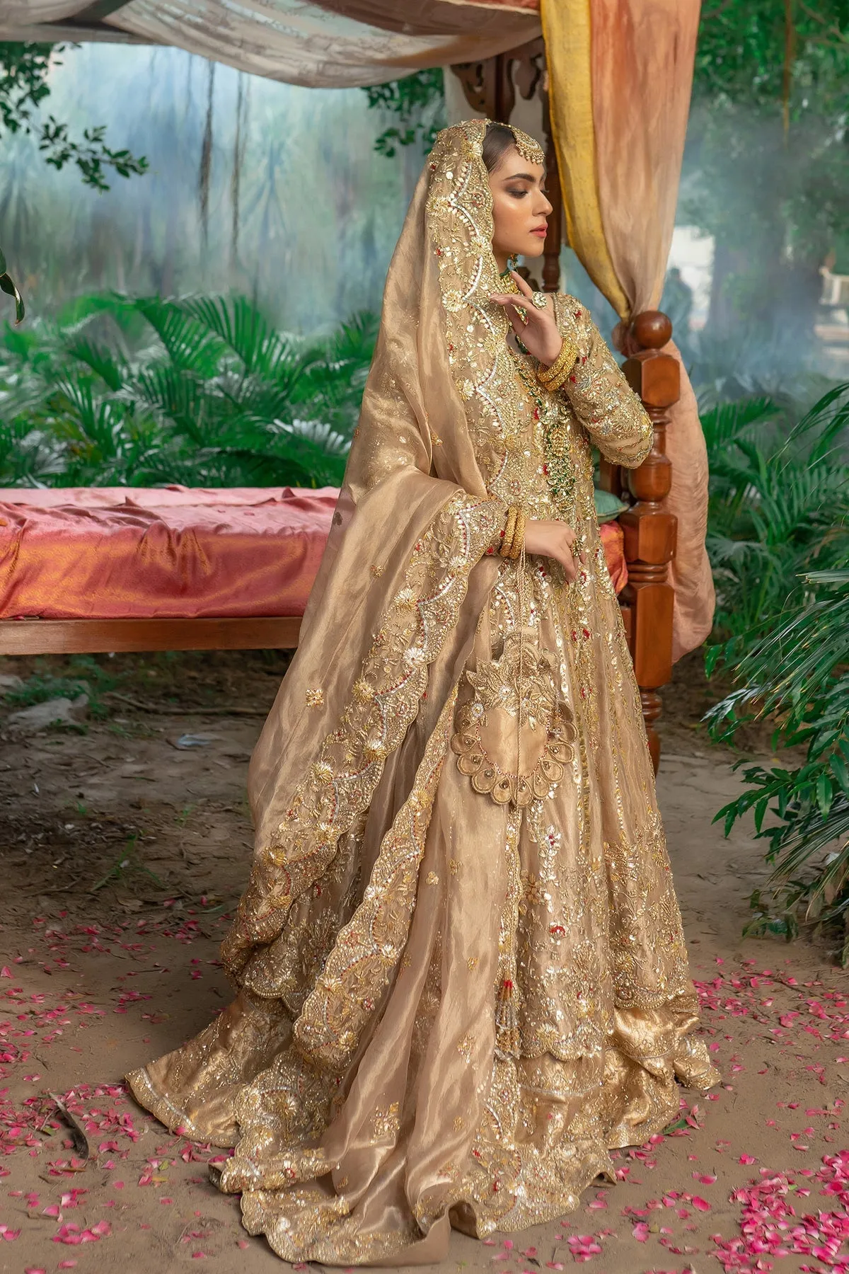 Bridal Wear Golden Lehenga Gown for Indian Bridal Wear