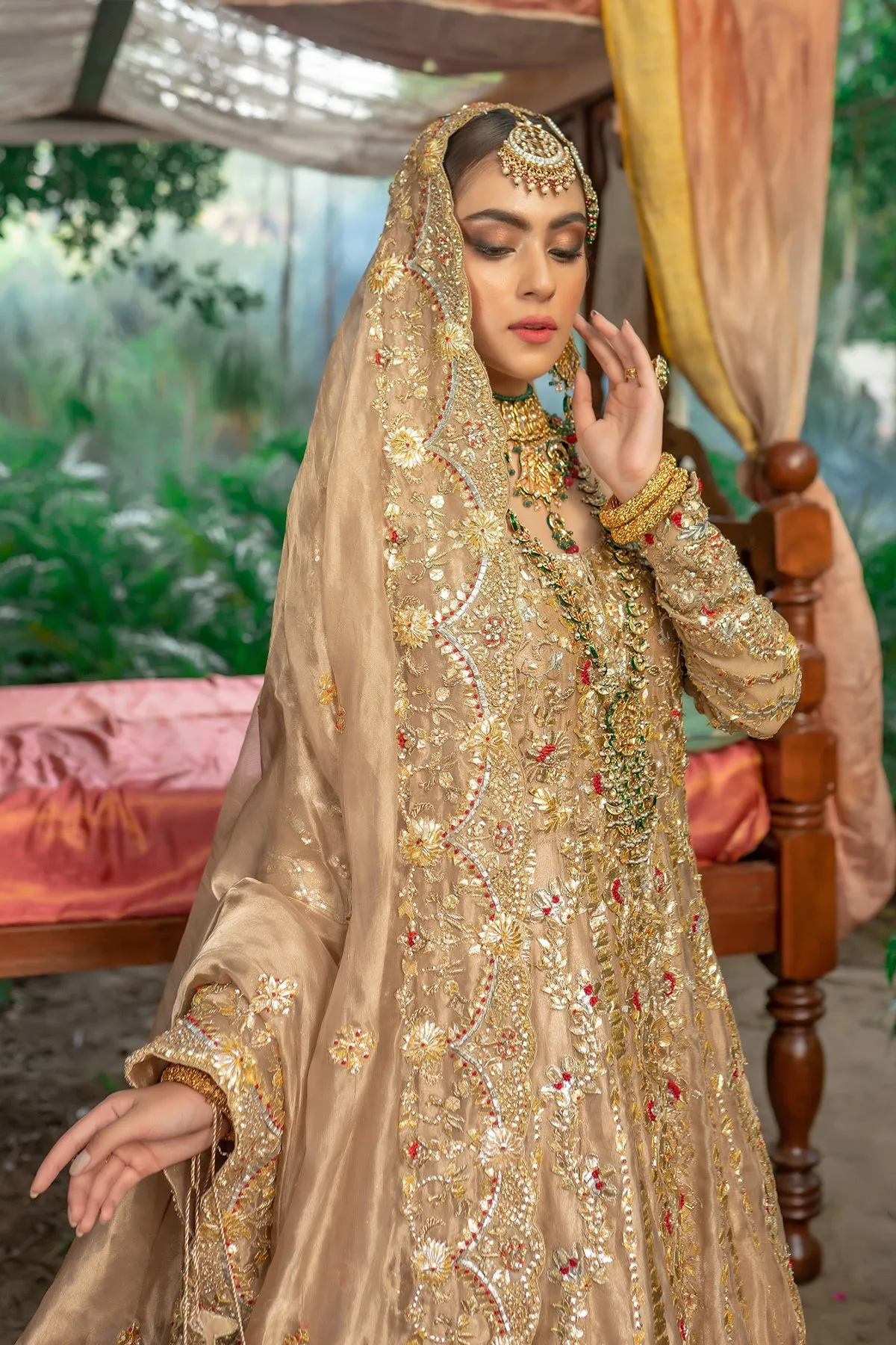 Bridal Wear Golden Lehenga Gown for Indian Bridal Wear