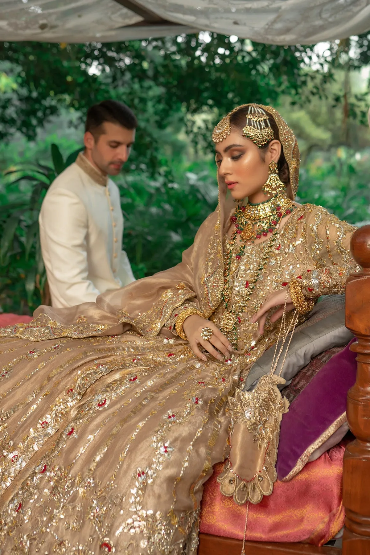 Bridal Wear Golden Lehenga Gown for Indian Bridal Wear