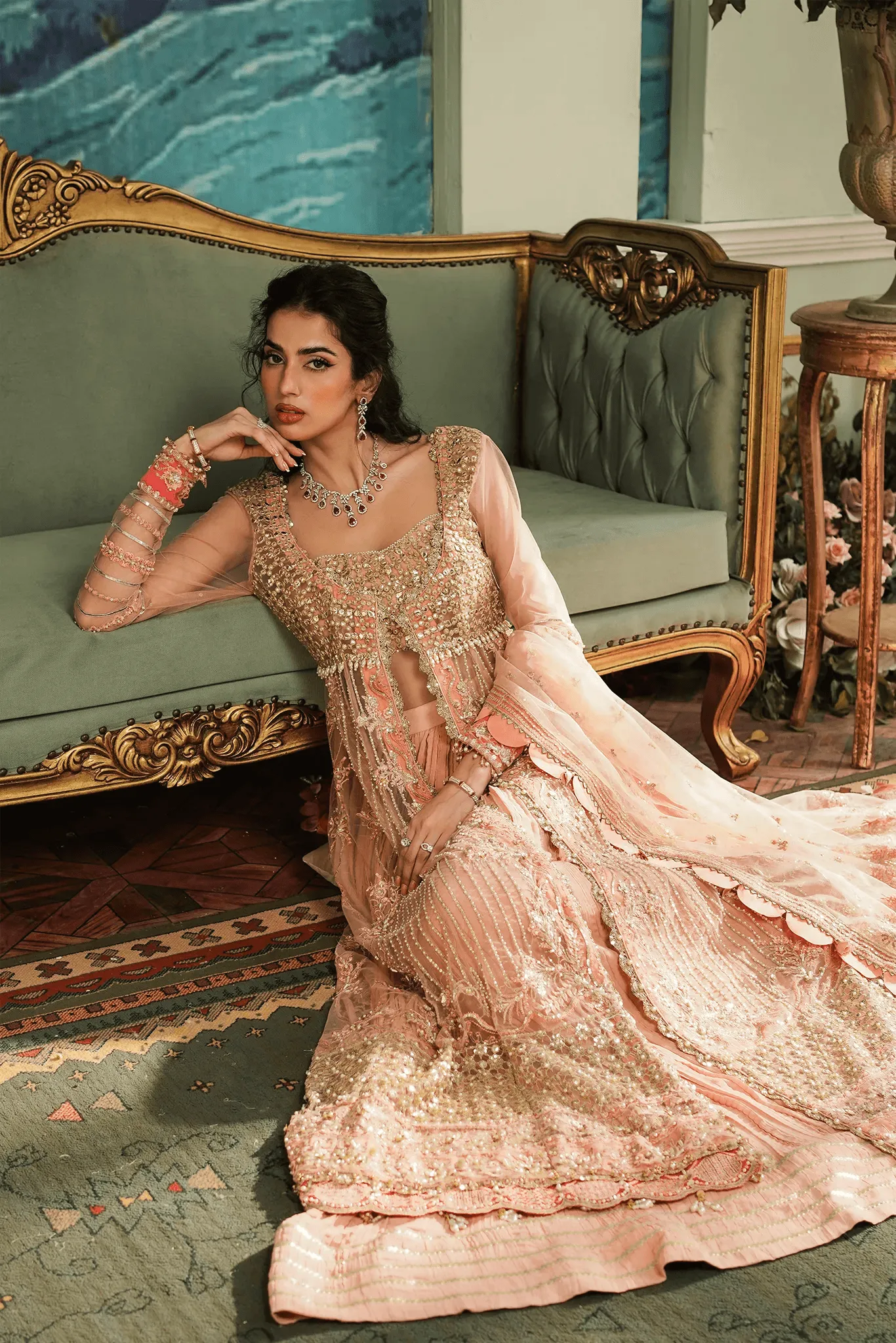 Bridal Wedding Dress in Open Gown and Lehenga Style
