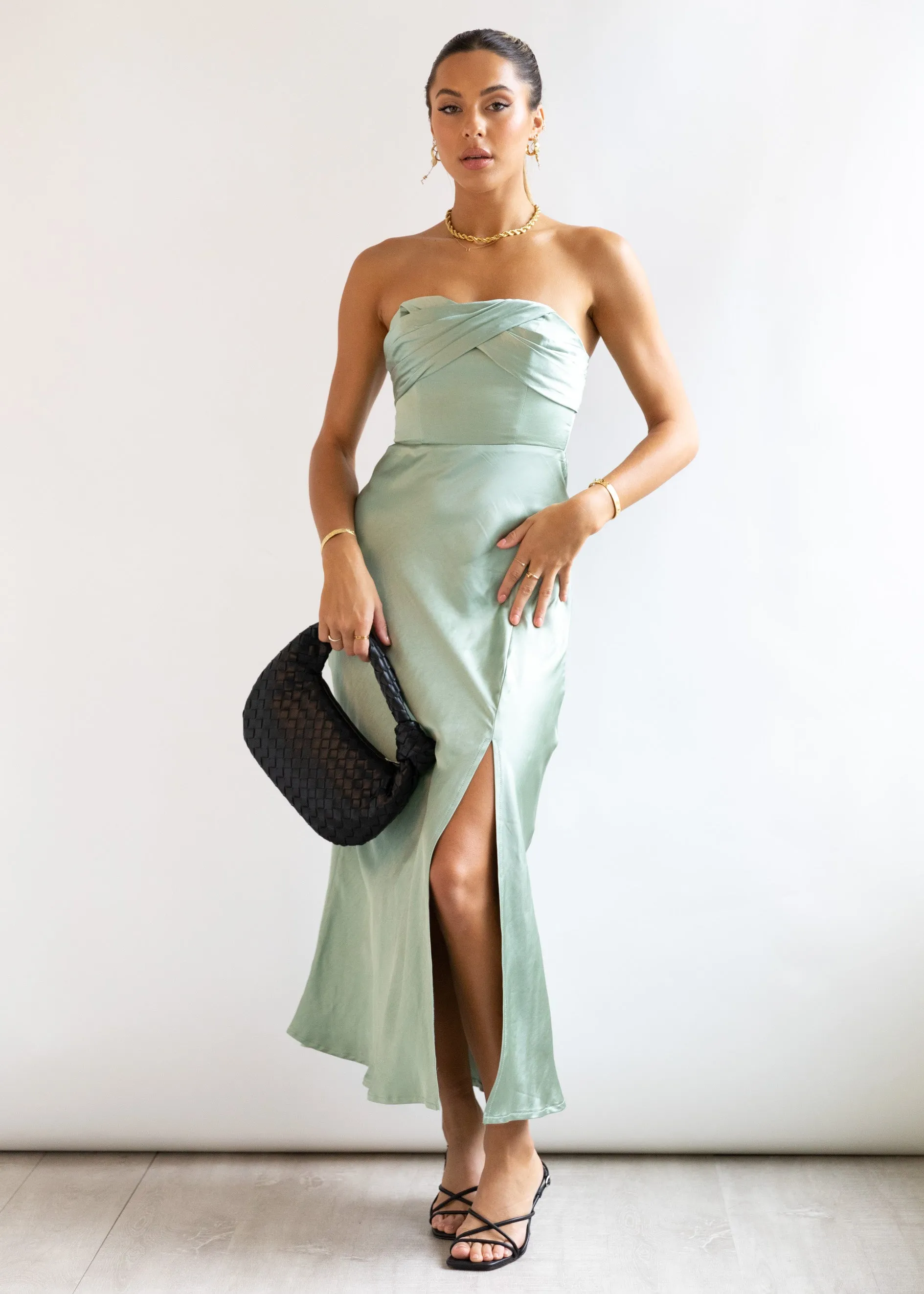 Briya Strapless Midi Dress - Sage