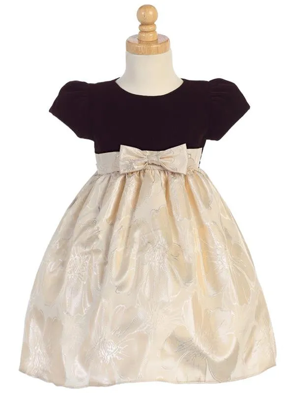 Brown Velvet and Gold Jacquard Holiday Dress C985