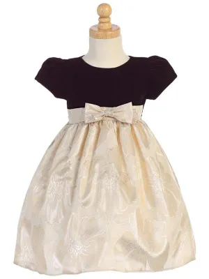 Brown Velvet and Gold Jacquard Holiday Dress C985